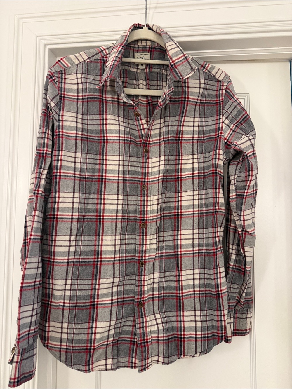 J. Crew Gray, White & Red Plaid Button-Down Shirt - Men's